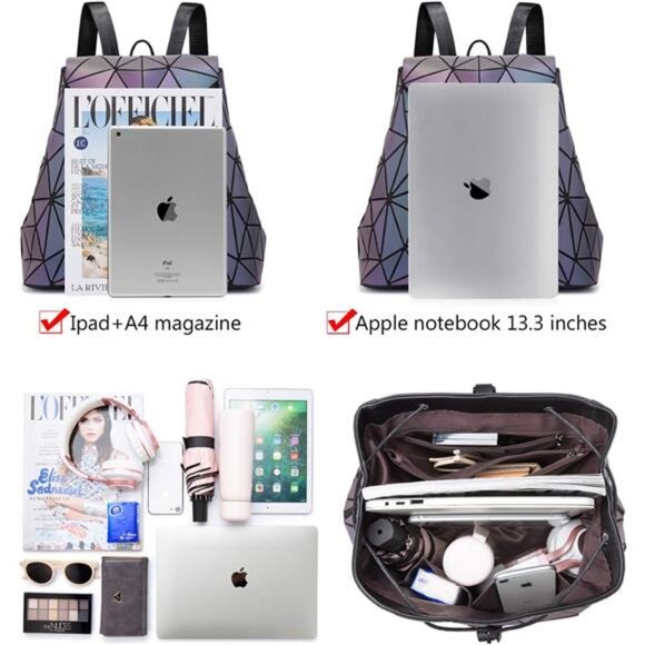 Geometric Luminous Bag Holographic Reflective Bag Backpack Wallet Clutch Set - Picture 4 of 7